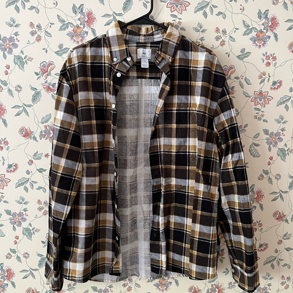 Mens Black and Brown Plaid Shirt
